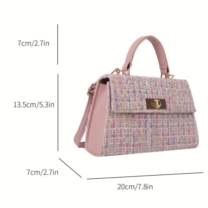 Plaid Crossbody Satchel Bag PU Leather Textured Box Bag