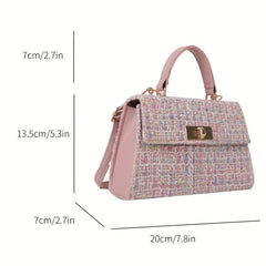 Plaid Crossbody Satchel Bag PU Leather Textured Box Bag