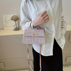 Plaid Crossbody Satchel Bag PU Leather Textured Box Bag