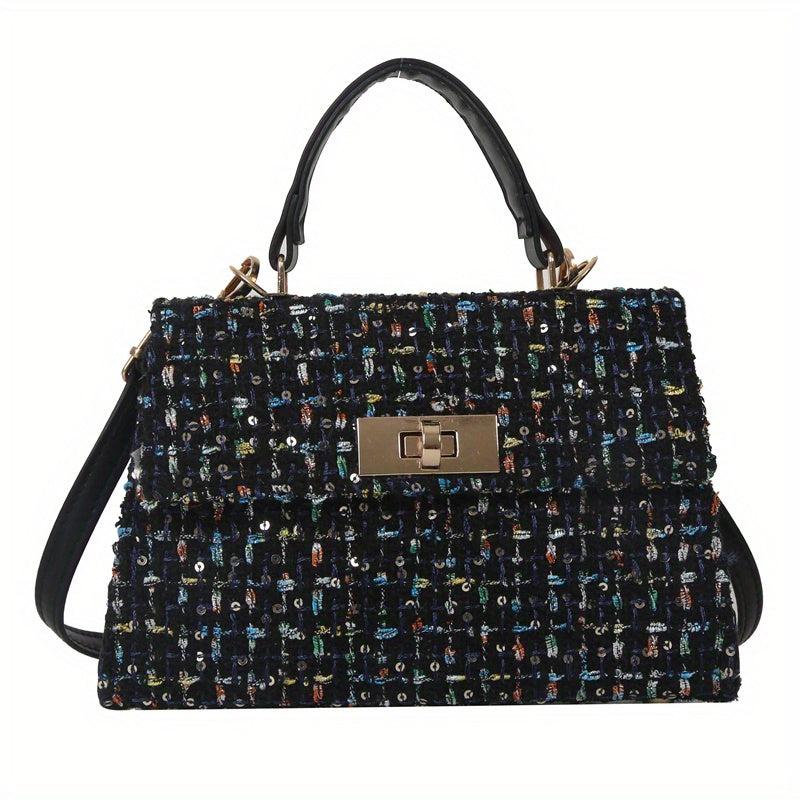 Plaid Crossbody Satchel Bag PU Leather Textured Box Bag