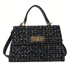 Plaid Crossbody Satchel Bag PU Leather Textured Box Bag