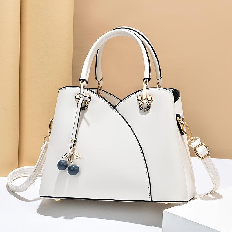 Solid Shoulder Bag with Cherry Pendant