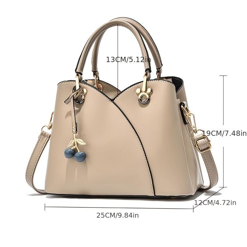 Solid Shoulder Bag with Cherry Pendant