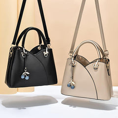Solid Shoulder Bag with Cherry Pendant