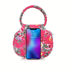 Floral Pattern Canvas Handbag Round Coin Purse Portable Mother Grocery Bag