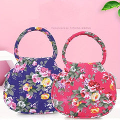 Floral Pattern Canvas Handbag Round Coin Purse Portable Mother Grocery Bag