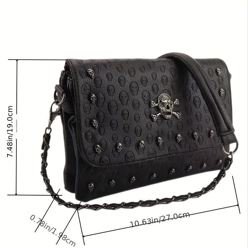 Gothic Ghost Head Metal Chain Crossbody Bag PVC Textured Bag