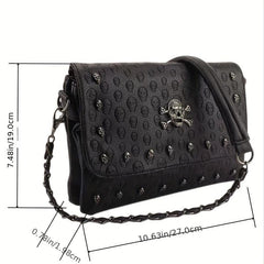 Gothic Ghost Head Metal Chain Crossbody Bag PVC Textured Bag