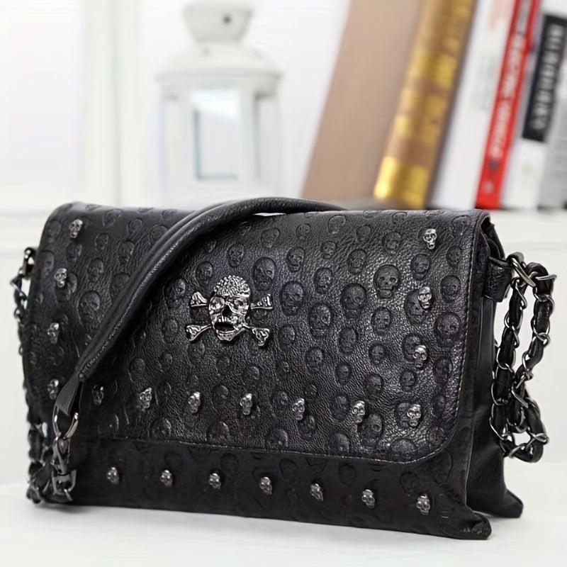Gothic Ghost Head Metal Chain Crossbody Bag PVC Textured Bag