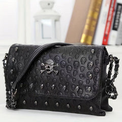 Gothic Ghost Head Metal Chain Crossbody Bag PVC Textured Bag