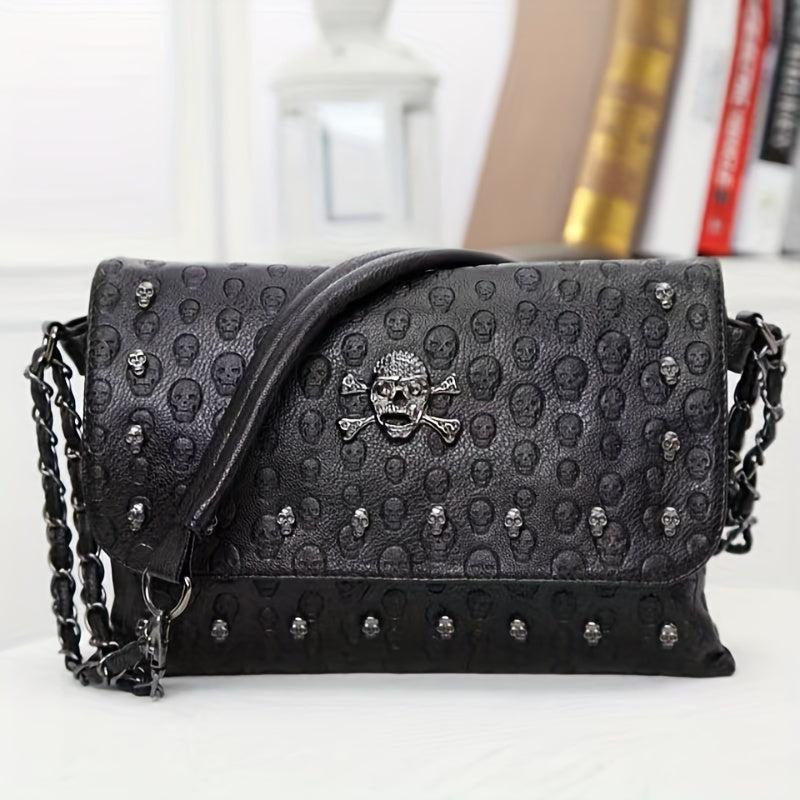 Gothic Ghost Head Metal Chain Crossbody Bag PVC Textured Bag
