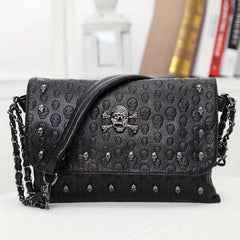 Gothic Ghost Head Metal Chain Crossbody Bag PVC Textured Bag