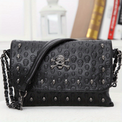 Gothic Ghost Head Metal Chain Crossbody Bag PVC Textured Bag