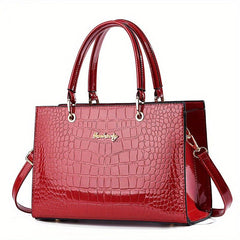 Crocodile Pattern Handbag Women's Glossy Satchel Purse Large Capacity