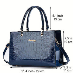 Crocodile Pattern Handbag Women's Glossy Satchel Purse Large Capacity
