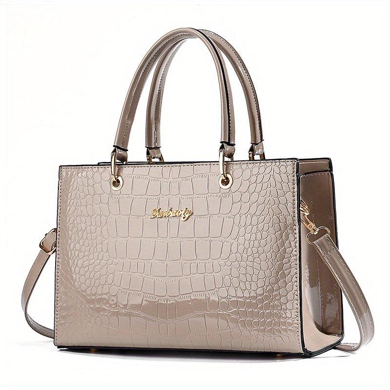 Crocodile Pattern Handbag Women's Glossy Satchel Purse Large Capacity