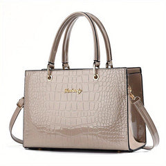 Crocodile Pattern Handbag Women's Glossy Satchel Purse Large Capacity