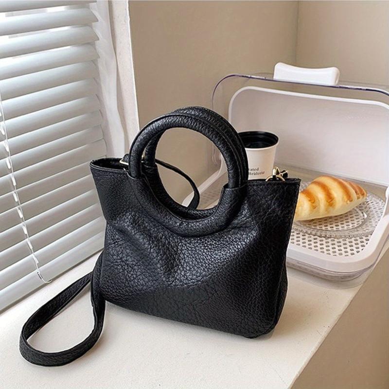 Solid Satchel Bag With Round Top Handles for Work