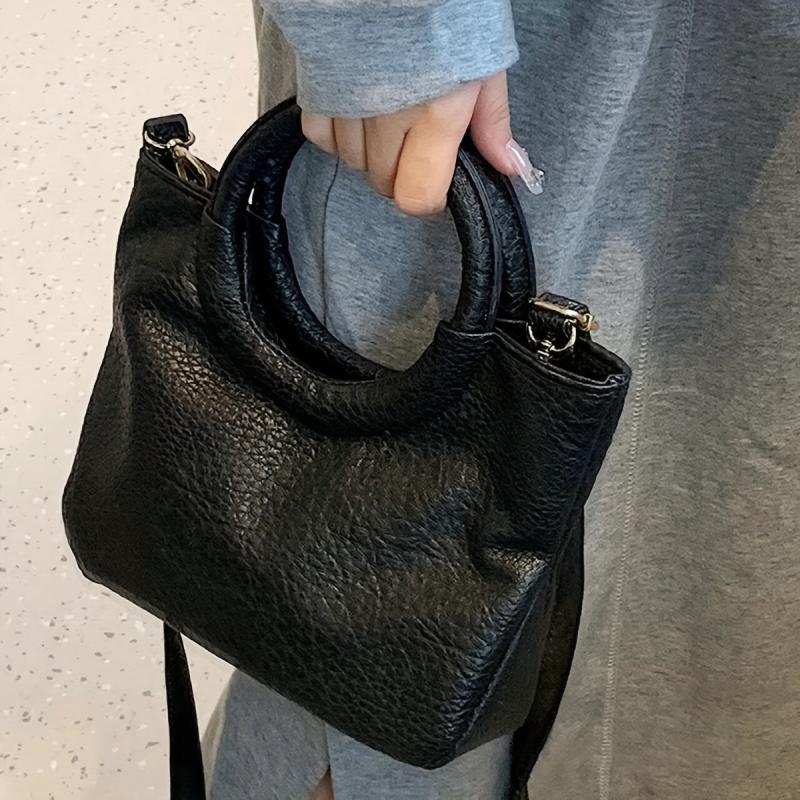 Solid Satchel Bag With Round Top Handles for Work