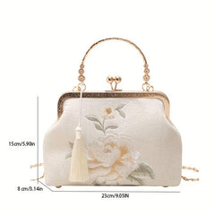 Flower Embroidered Handbag Kiss Lock Storage Handbag