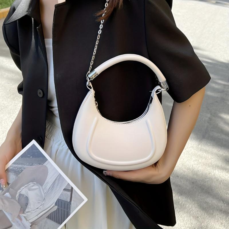 Embossed Hobo Chain Crossbody Bag Women's PU Leather Handbag
