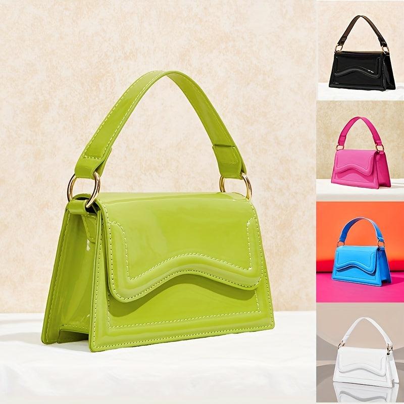 Solid PU Leather Crossbody Bag Top Handle Flap Purse