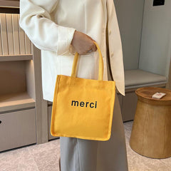Letter Print Canvas Square Bag Big Capacity Casual Handbag