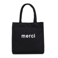 Letter Print Canvas Square Bag Big Capacity Casual Handbag