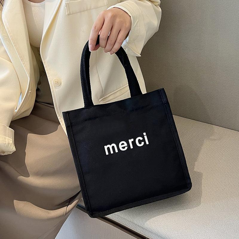 Letter Print Canvas Square Bag Big Capacity Casual Handbag