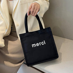 Letter Print Canvas Square Bag Big Capacity Casual Handbag