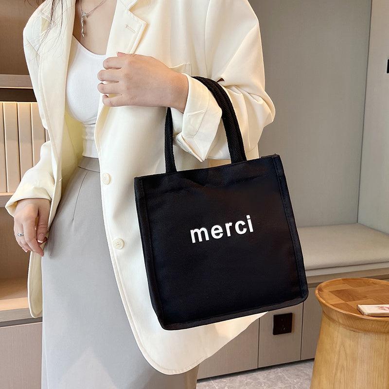 Letter Print Canvas Square Bag Big Capacity Casual Handbag