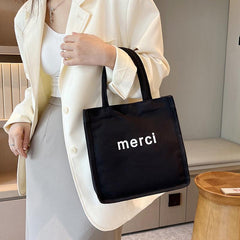 Letter Print Canvas Square Bag Big Capacity Casual Handbag