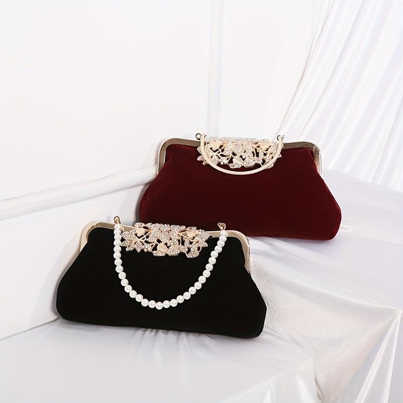 Vintage Beaded Evening Bag with Rhinestone Lock