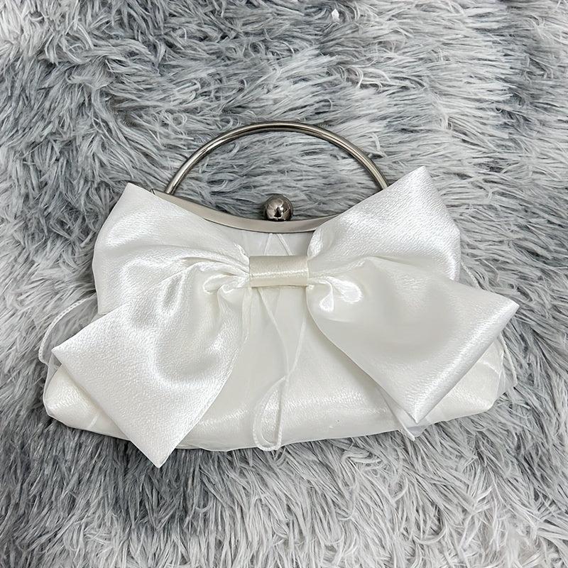 Satin Bowknot Evening Bag Top Ring Clutch Purse for Wedding Banquet Prom Party