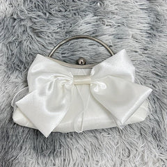 Satin Bowknot Evening Bag Top Ring Clutch Purse for Wedding Banquet Prom Party