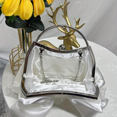 Satin Bowknot Evening Bag Top Ring Clutch Purse for Wedding Banquet Prom Party
