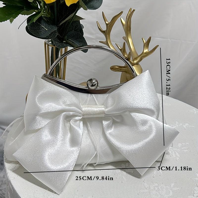 Satin Bowknot Evening Bag Top Ring Clutch Purse for Wedding Banquet Prom Party