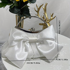 Satin Bowknot Evening Bag Top Ring Clutch Purse for Wedding Banquet Prom Party