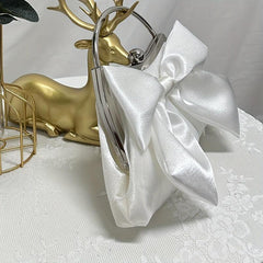 Satin Bowknot Evening Bag Top Ring Clutch Purse for Wedding Banquet Prom Party