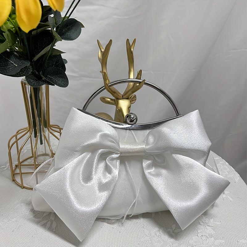 Satin Bowknot Evening Bag Top Ring Clutch Purse for Wedding Banquet Prom Party