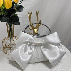 Satin Bowknot Evening Bag Top Ring Clutch Purse for Wedding Banquet Prom Party
