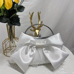 Satin Bowknot Evening Bag Top Ring Clutch Purse for Wedding Banquet Prom Party