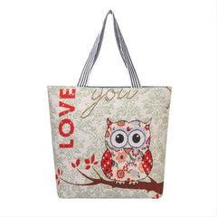 Ethnic Style Owl Embroidery Canvas Tote Bag Handbag