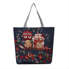 Ethnic Style Owl Embroidery Canvas Tote Bag Handbag