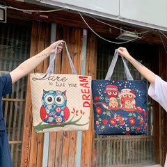 Ethnic Style Owl Embroidery Canvas Tote Bag Handbag