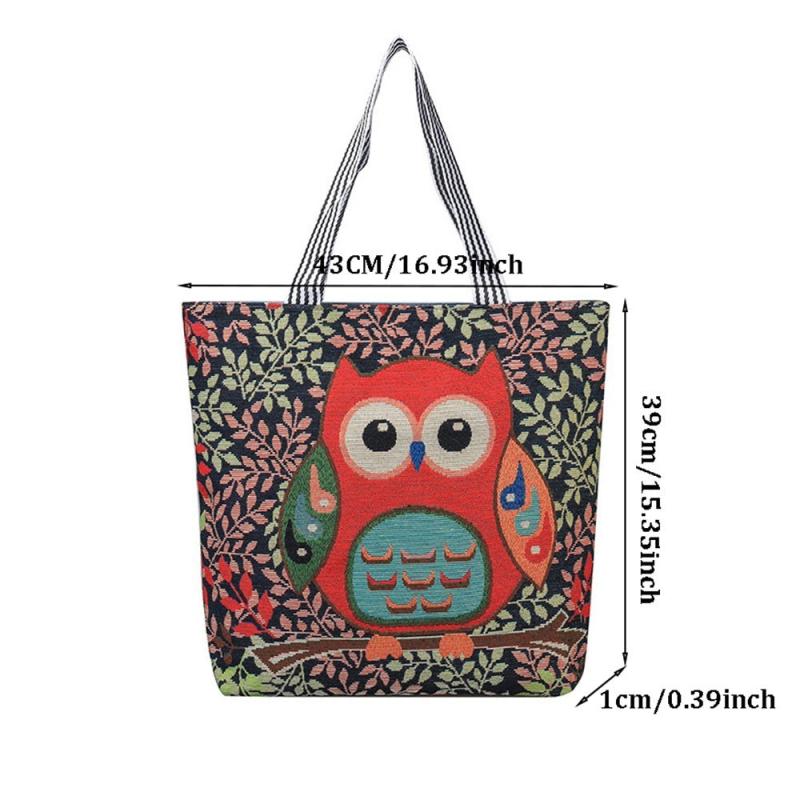 Ethnic Style Owl Embroidery Canvas Tote Bag Handbag