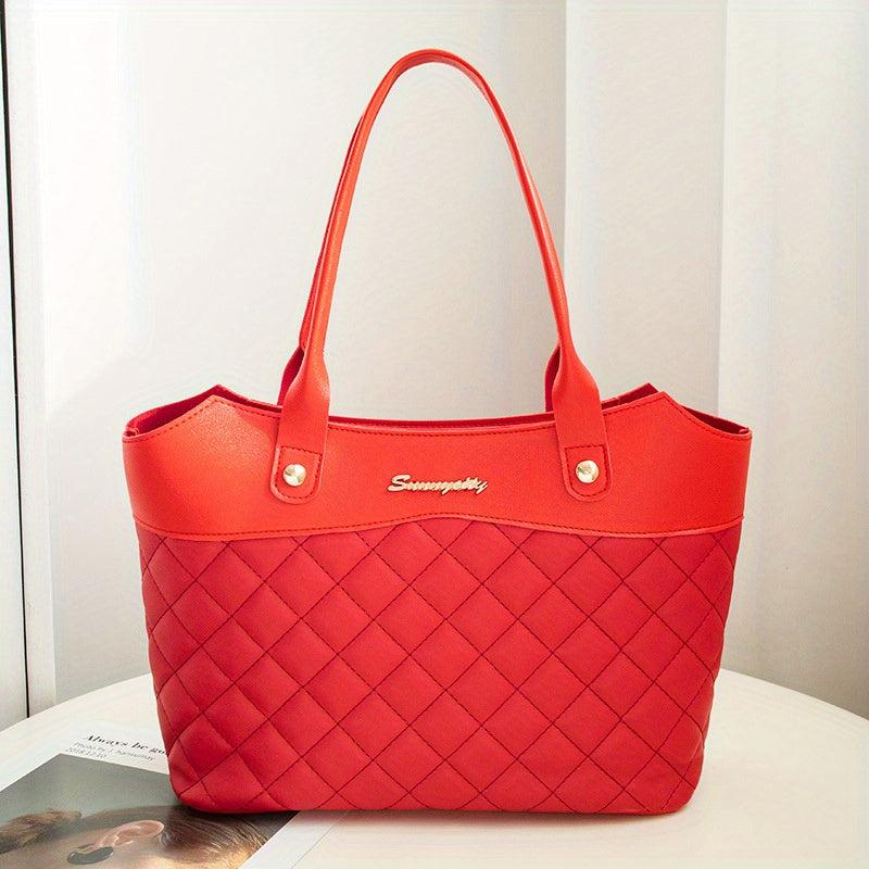 Minimalist Shoulder Bag Argyle Pattern Quilted Handbag Classic for Women