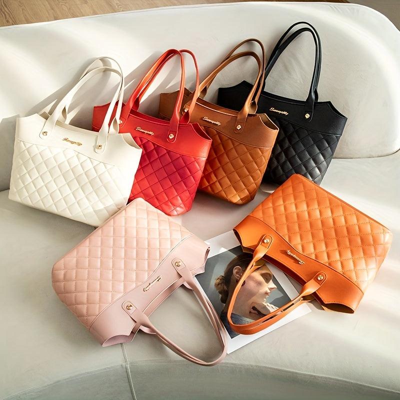 Minimalist Shoulder Bag Argyle Pattern Quilted Handbag Classic for Women
