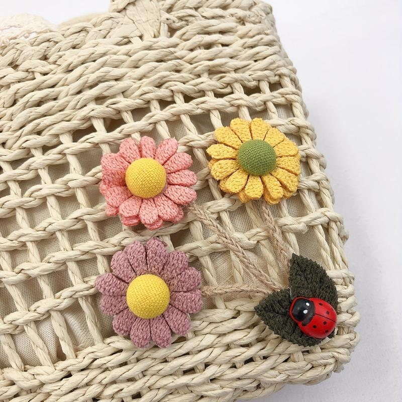 Flower Woven Drawstring Handbag Hollow Out Straw Beach Bag Women's Versatile Bag