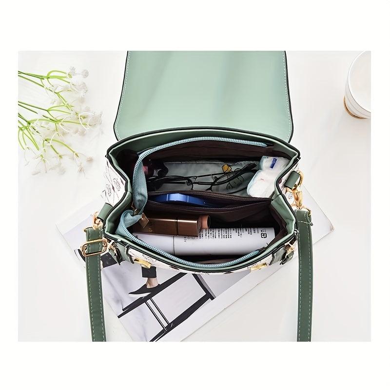 Contrast Crossbody Bag Top Handle Square Purse